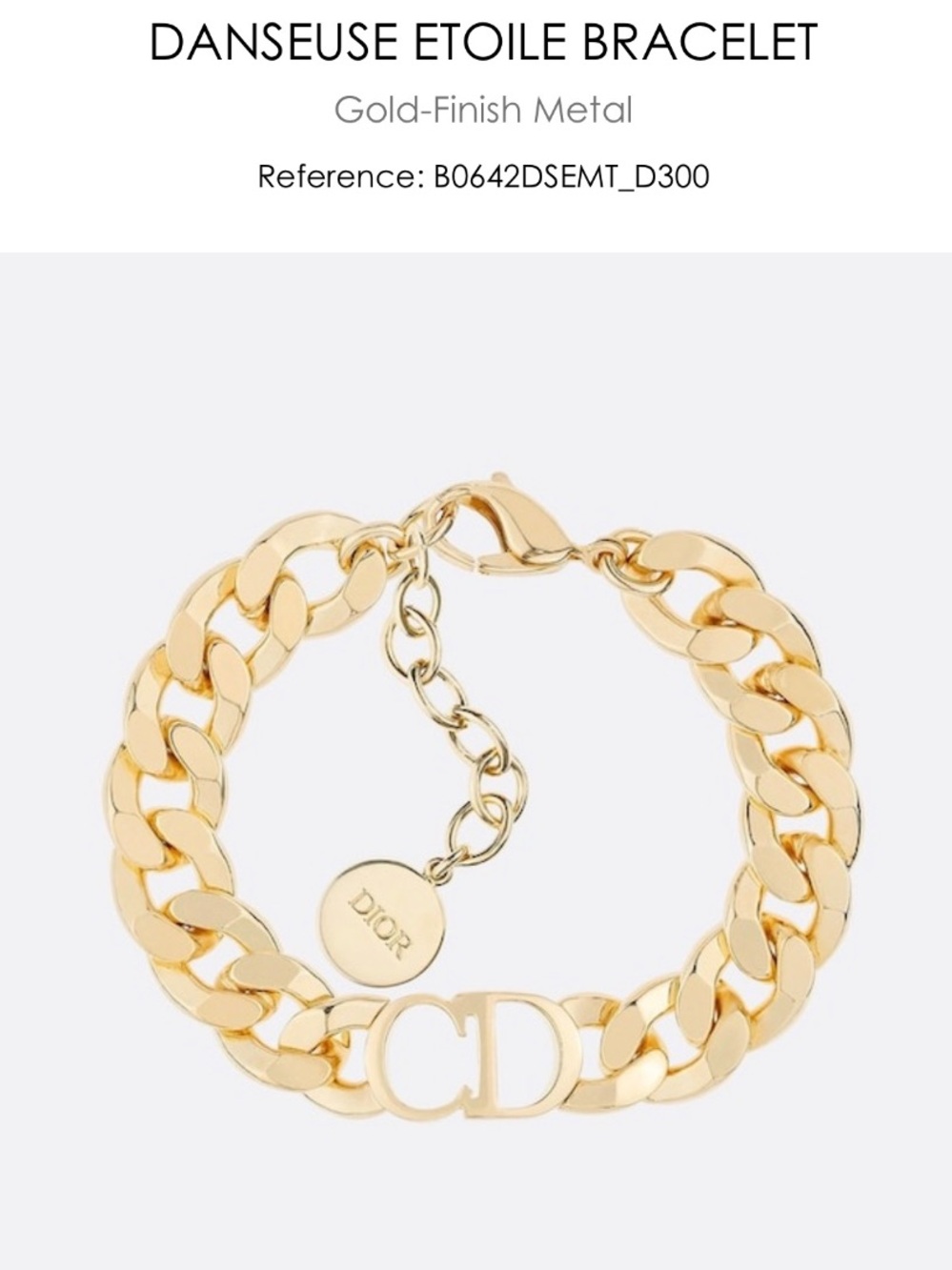 Authentic Dior CD Logo Chain Bracelet Gold Tone Danseuse Etoile